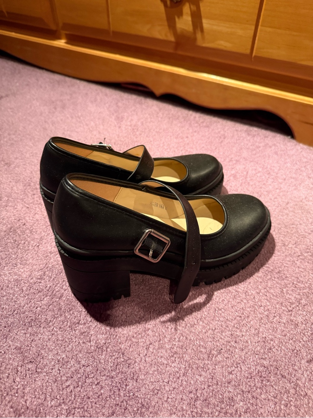 Princess Polly Black Mary Jane Chunky Heel Shoes